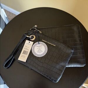 French Connection Black Embossed Clutch Duo